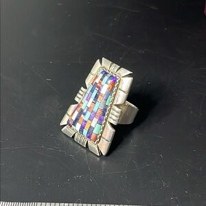 Vintage Southwestern Sterling Silver multicolor, gemstone, beautiful ring size 9